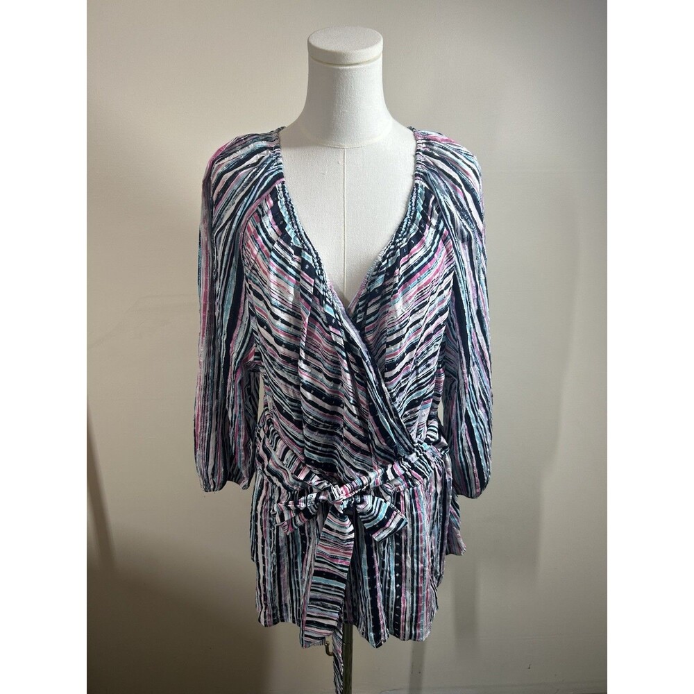 Lane Bryant Womens Blouse Size 26/28 Multicolor Striped Crisscross Front NEW 208